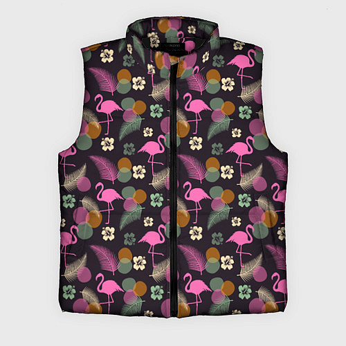 Мужской жилет Фламинго и листья на темно-синем / 3D-Черный – фото 1
