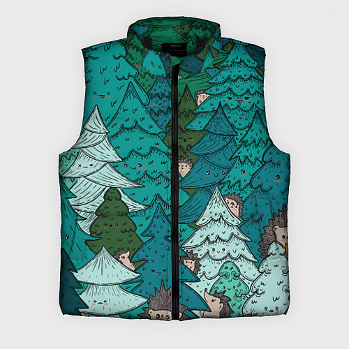 Мужской жилет Ежи в еловом лесу / 3D-Черный – фото 1