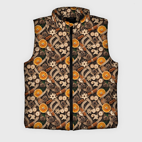Мужской жилет Новогодний орнамент с корицей и дольками апельсина / 3D-Черный – фото 1