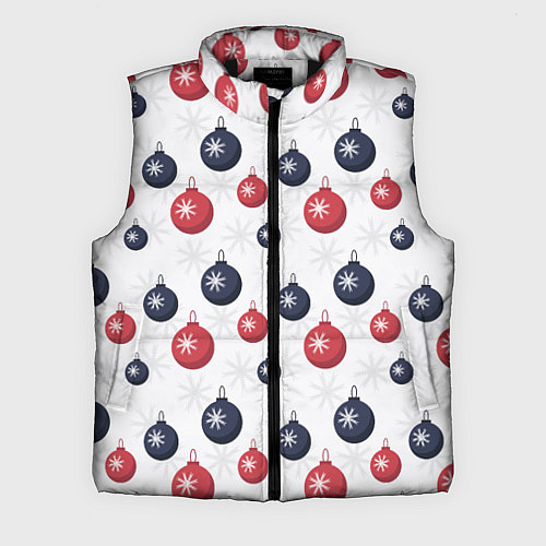 Мужской жилет Синие и красные новогодние шары со снежинками / 3D-Черный – фото 1