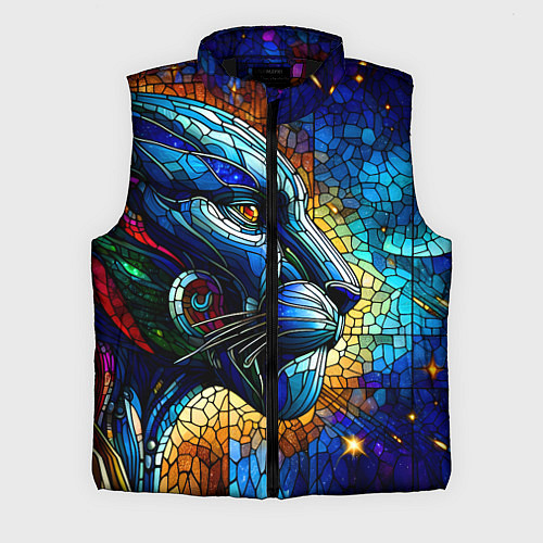 Мужской жилет Морда космической пантеры - неоновое свечение / 3D-Черный – фото 1