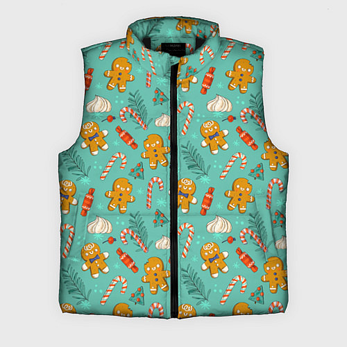 Мужской жилет Новогодний паттерн печенье с конфетами / 3D-Черный – фото 1