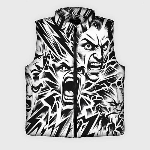 Мужской жилет Свирепые лица и молнии - нейроарт / 3D-Черный – фото 1