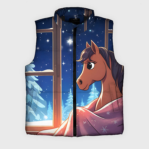 Мужской жилет Лошадка зимней звездной ночью / 3D-Черный – фото 1