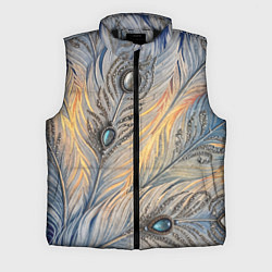 Мужской жилет Синие перья с самоцветами, цвет: 3D-черный