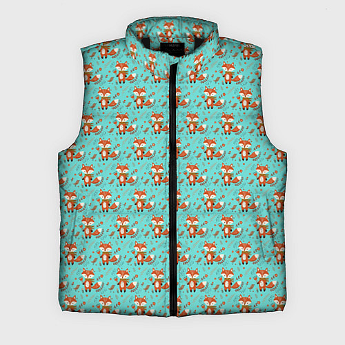 Мужской жилет Лисица среди листьев и цветов паттерн / 3D-Черный – фото 1