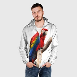 Ветровка с капюшоном мужская Яркий попугай, цвет: 3D-белый — фото 2