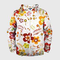 Ветровка с капюшоном мужская Летние цветы, цвет: 3D-белый