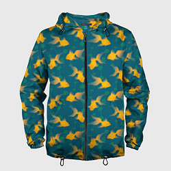 Ветровка с капюшоном мужская Золотые рыбки, цвет: 3D-черный
