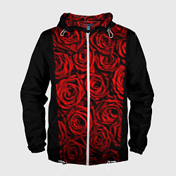 Ветровка с капюшоном мужская Унисекс / Красные розы, цвет: 3D-белый