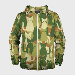 Ветровка с капюшоном мужская Камуфляж- зелёные кошки, цвет: 3D-белый