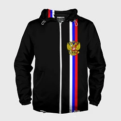 Ветровка с капюшоном мужская Лента с гербом России, цвет: 3D-белый