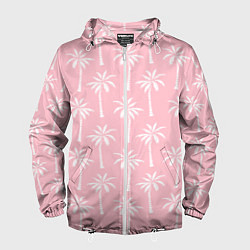 Ветровка с капюшоном мужская Розовые тропики, цвет: 3D-белый