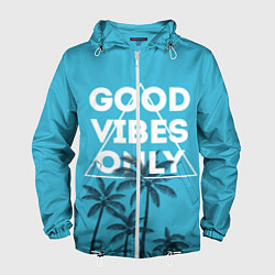 Ветровка с капюшоном мужская Good vibes only, цвет: 3D-белый