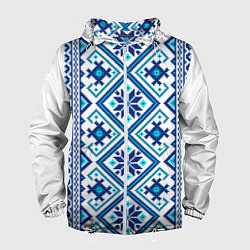Ветровка с капюшоном мужская Орнамент Руси: синий, цвет: 3D-белый