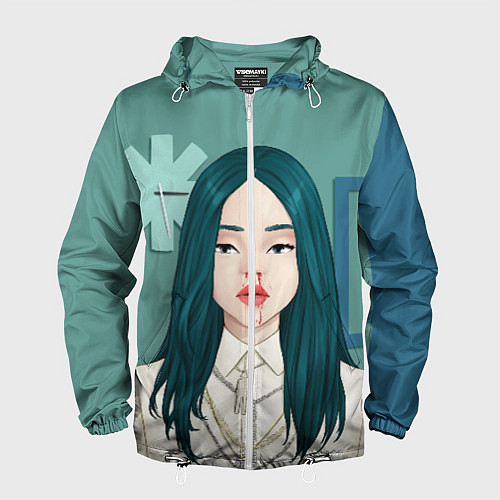 Мужская ветровка Billie Eilish: Turquoise Hair / 3D-Белый – фото 1