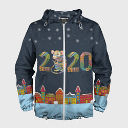 Ветровка с капюшоном мужская Новый Год 2020, цвет: 3D-белый
