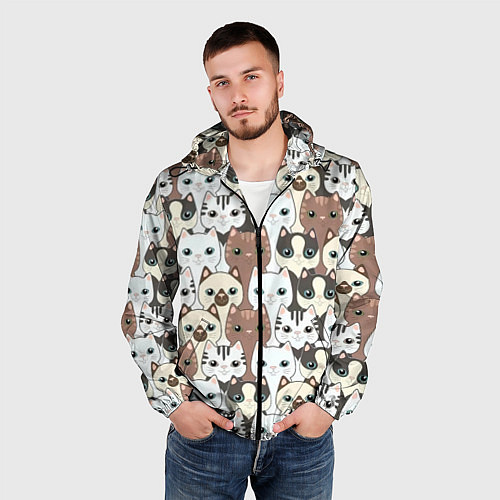 Мужская ветровка Кошачьи моськи / 3D-Черный – фото 3