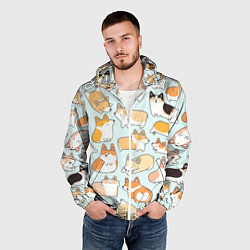 Ветровка с капюшоном мужская Милые корги, цвет: 3D-белый — фото 2