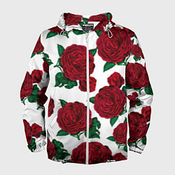 Ветровка с капюшоном мужская Винтажные розы, цвет: 3D-белый