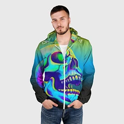 Ветровка с капюшоном мужская Neon skull, цвет: 3D-белый — фото 2