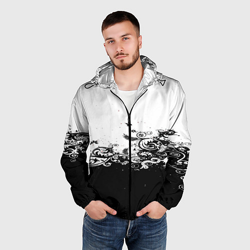 Мужская ветровка Узоры линии черный белый чб / 3D-Черный – фото 3