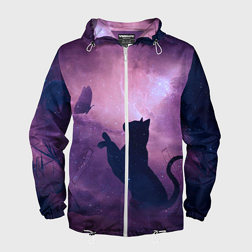 Мужская ветровка Кошка играет с бабочкой / 3D-Белый – фото 1