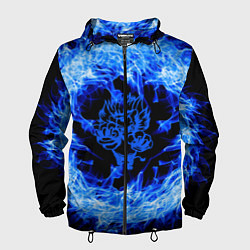 Ветровка с капюшоном мужская Лев в синем пламени, цвет: 3D-черный