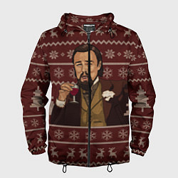 Ветровка с капюшоном мужская Новогодний Ди Каприо с бокалом, цвет: 3D-черный