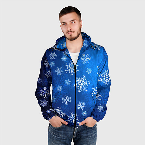 Мужская ветровка Новый Год Снежинки / 3D-Черный – фото 3