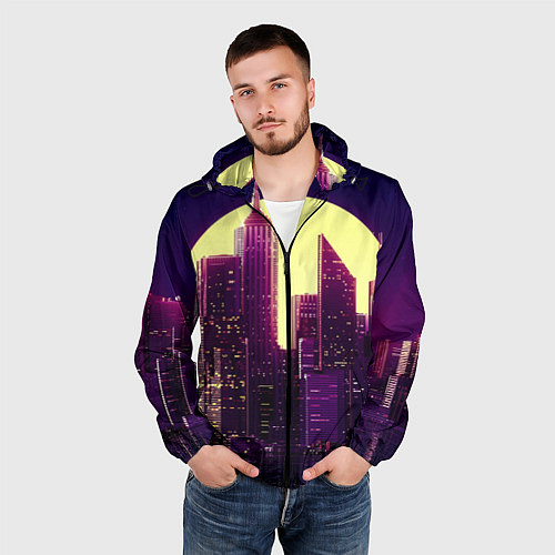 Мужская ветровка Неоновый город / 3D-Черный – фото 3