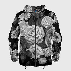 Ветровка с капюшоном мужская Розы, цвет: 3D-черный