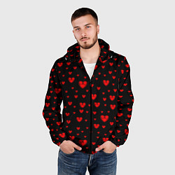 Ветровка с капюшоном мужская Красные сердца, цвет: 3D-черный — фото 2