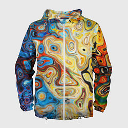 Ветровка с капюшоном мужская Цветные абстрактные пятна, цвет: 3D-белый