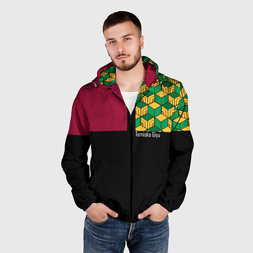 Мужская ветровка Гию Томиока Kimetsu no Yaiba / 3D-Черный – фото 3
