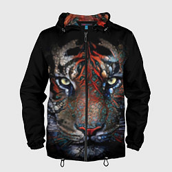 Ветровка с капюшоном мужская Цветной тигр, цвет: 3D-черный