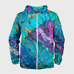 Ветровка с капюшоном мужская Красочная медуза, цвет: 3D-белый