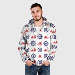 Ветровка с капюшоном мужская Корабли и штурвалы, цвет: 3D-белый — фото 2