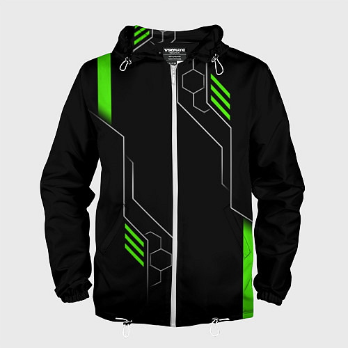 Мужская ветровка ФУТУРИСТИЧНАЯ БРОНЯ ЗЕЛЕНАЯ / 3D-Белый – фото 1