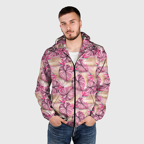Мужская ветровка Розовый тропический узор / 3D-Черный – фото 3