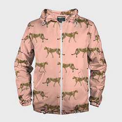 Ветровка с капюшоном мужская Гепарды на розовом, цвет: 3D-белый
