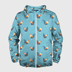 Ветровка с капюшоном мужская Петушки паттерн, цвет: 3D-белый
