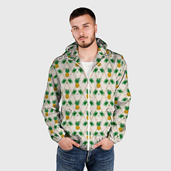 Ветровка с капюшоном мужская Узор ретро Ананасы, цвет: 3D-белый — фото 2