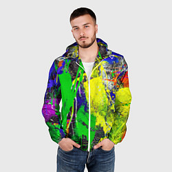 Ветровка с капюшоном мужская Брызги красок Grunge Paints, цвет: 3D-белый — фото 2