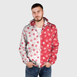 Ветровка с капюшоном мужская Снежинки - новогодние узоры, цвет: 3D-белый — фото 2