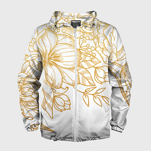 Мужская ветровка Золотые цветы на белом / 3D-Белый – фото 1