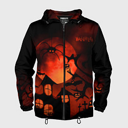 Ветровка с капюшоном мужская Красная луна на Хэллоуин, цвет: 3D-черный