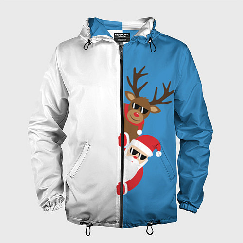 Мужская ветровка Крутые Санта и Олень / 3D-Черный – фото 1