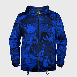 Ветровка с капюшоном мужская SONIC BLUE PATTERN СИНИЙ ЁЖ, цвет: 3D-черный