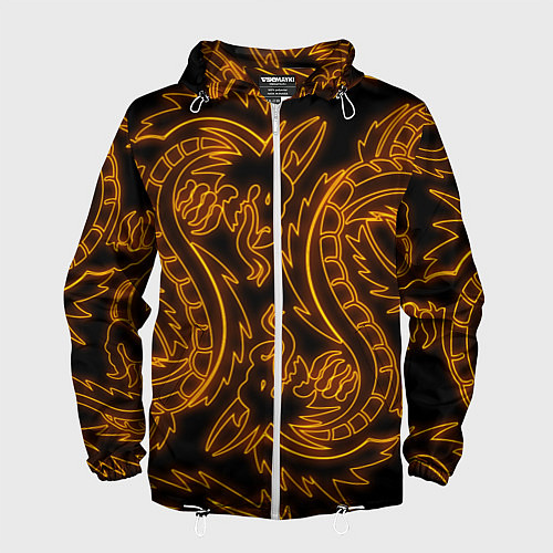 Мужская ветровка ОГНЕННЫЕ ДРАКОНЫ НЕОН NEON FIRE DRAGONS / 3D-Белый – фото 1